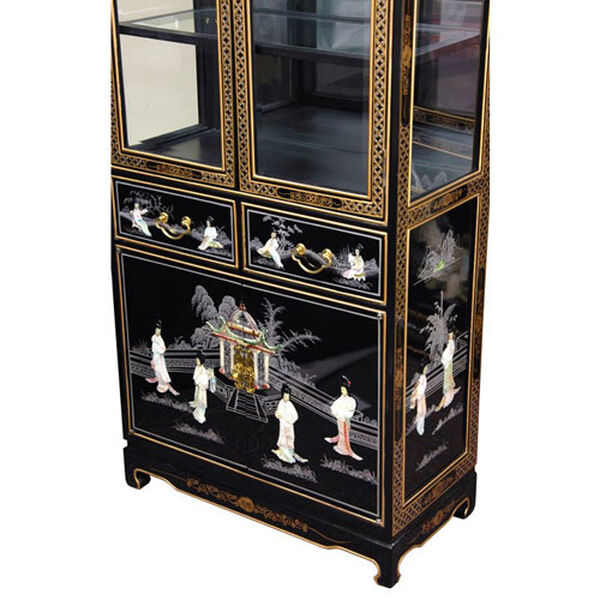 Tall Lacquer Curio Cabinet - Black Mother of Pearl Ladies, Width - 30 Inches, image 3
