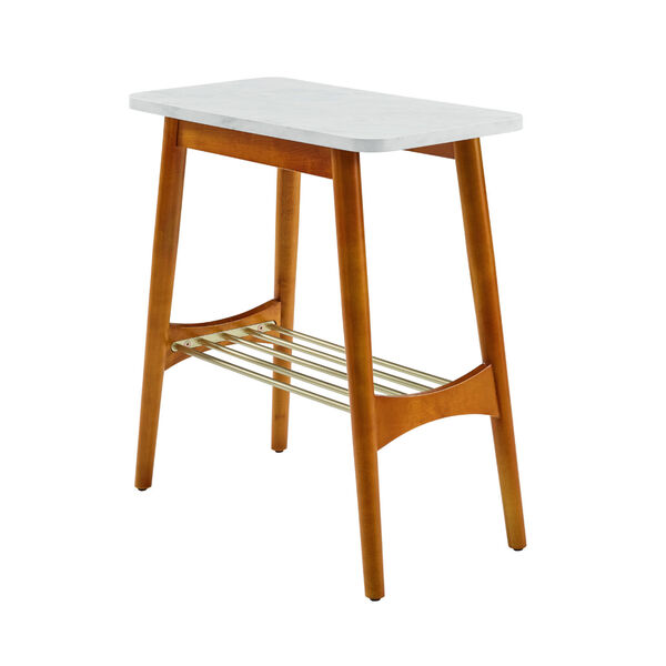 Jamie Faux White and Acorn Tapered Leg Side Table, image 1