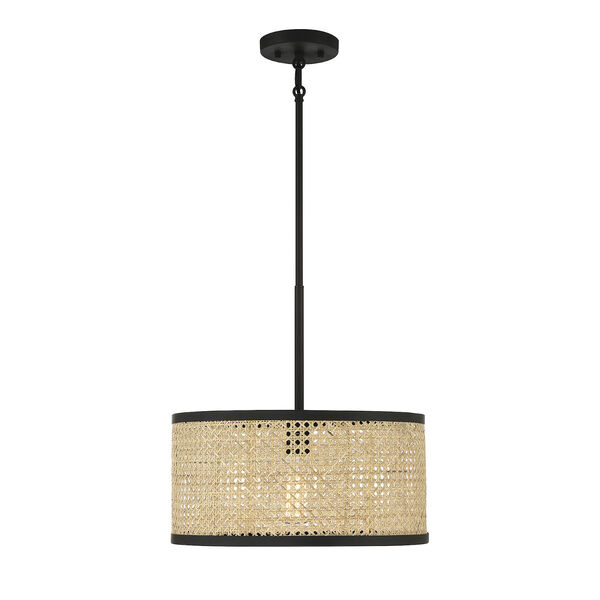 Lowry Natural Cane and Matte Black One-Light Pendant, image 1