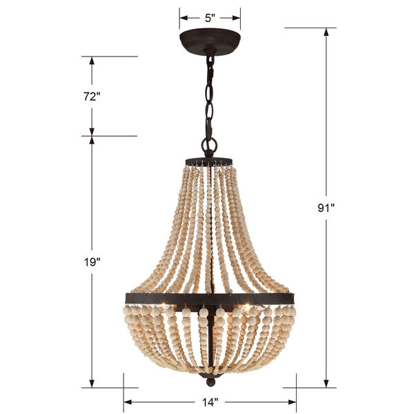 Rylee Forged Bronze Three-Light Chandelier Convertible to Semi-Flush Mount, image 3