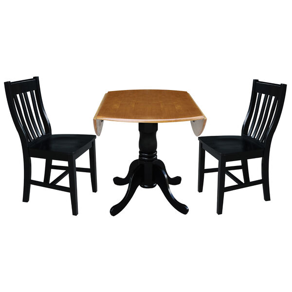 Black and Cherry 42-Inch Dual Drop Leaf Dining Table with Black Two Slat Back Dining Chair, Three-Piece, image 5