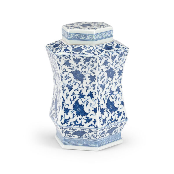 Court Blue and White Covered Urn, image 1