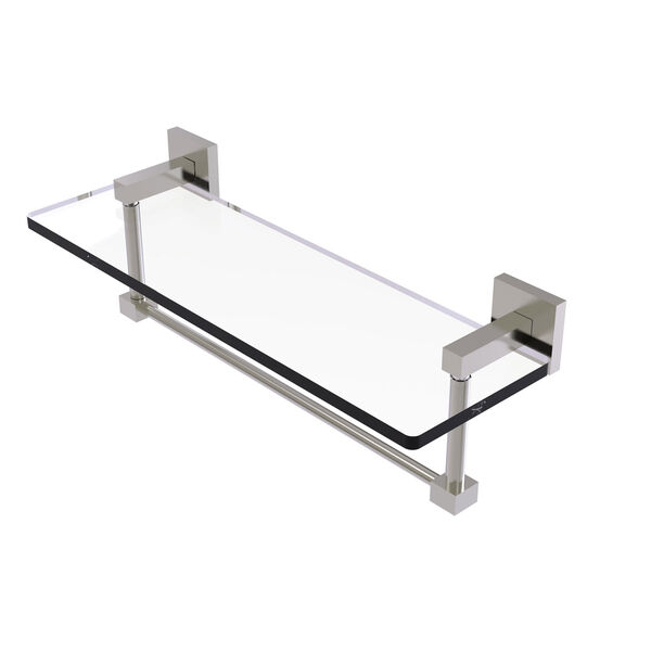 Montero Satin Nickel 16-Inch Glass Vanity Shelf with Integrated Towel Bar, image 1