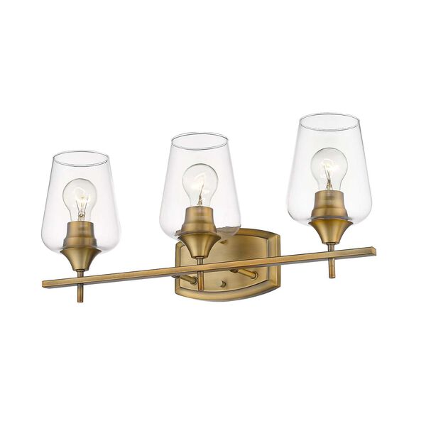 Joliet Olde Brass Three-Light Vanity with Transparent Glass, image 6