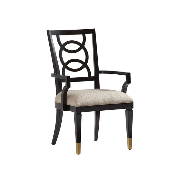 Carlyle Black and Beige Pierce Upholstered Dining Arm Chair, image 1