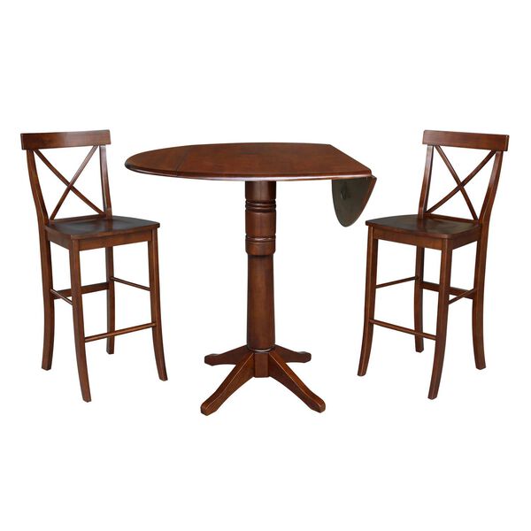 Espresso 42-Inch High Round Pedestal Bar Height Table with Stools, 3-Piece, image 1