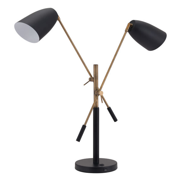 Tanner Matte Black and Brass Two-Light Desk Lamp, image 4