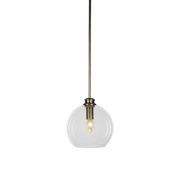 Kimbro New Age Brass One-Light Mini Pendant with Clear Bubble Glass Shade, image 1