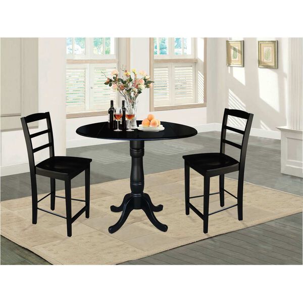 Black Round Pedestal Counter Height Table with Stools, 3-Piece, image 3