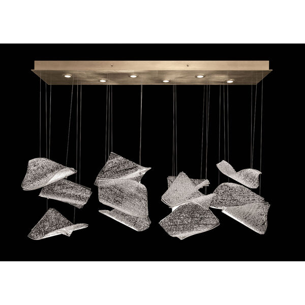 Elevate Gold Six-Light Rectangular LED Pendant with 12 Glass Frozen Pages, image 1