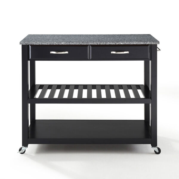 Solid Granite Top Kitchen Cart/Island With Optional Stool Storage in Black Finish, image 3