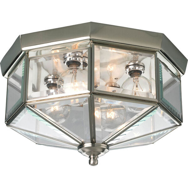 Webster Beveled Glass Brushed Nickel Four-Light Flush Mount with Clear Beveled Glass Panels, image 1