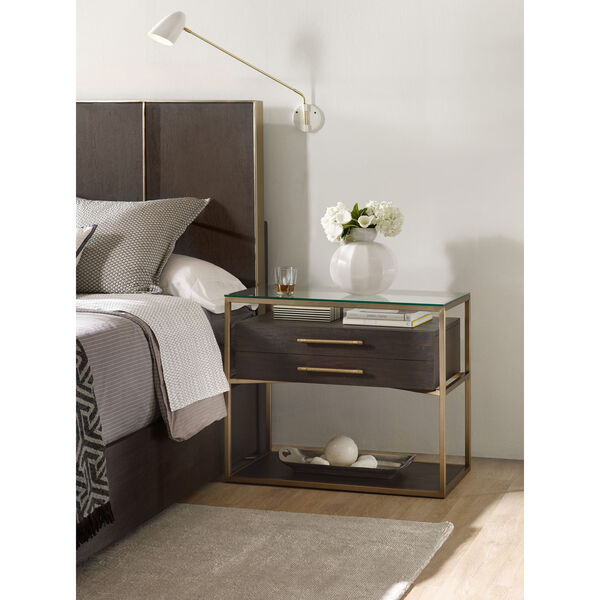 Curata Dark Wood and Gold One-Drawer Nightstand, image 2