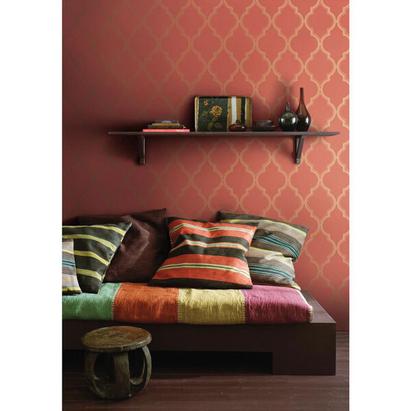 Antonina Vella Orange Kashmir Luxury Trellis Wallpaper: Sample Swatch Only, image 2