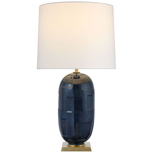 Incasso Large Table Lamp in Mixed Blue Brown with Linen Shade by Thomas O'Brien, image 1