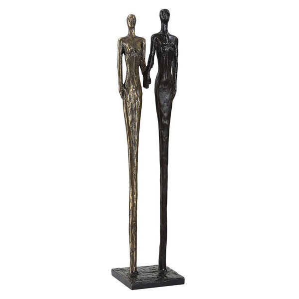 Brass and Dark Bronze Cast Iron Couple Sculpture, image 2