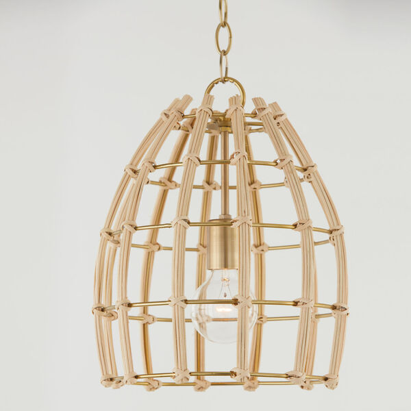 Wren Matte Brass One-Light Pendant Made with Handcrafted Rattan, image 4