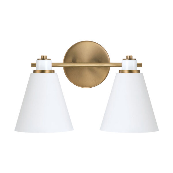 Bradley Aged Brass and White Two-Light Bath Vanity, image 4