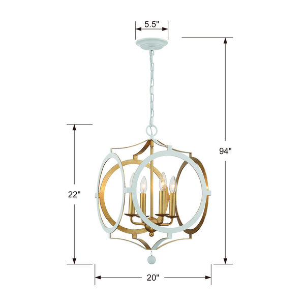 Odelle Matte White and Antique Gold Four-Light Chandelier, image 5