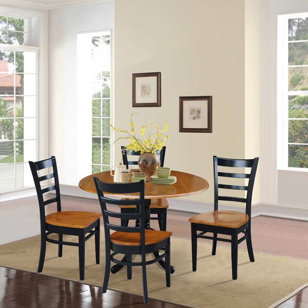 Black and Cherry 42-Inch Dual Drop Leaf Dining Table with Ladderback Chairs, Five-Piece, image 2