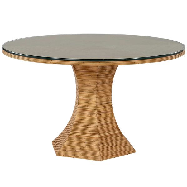 Getaway Natural Rattan Nantucket Round Dining Table with Glass Top, image 1