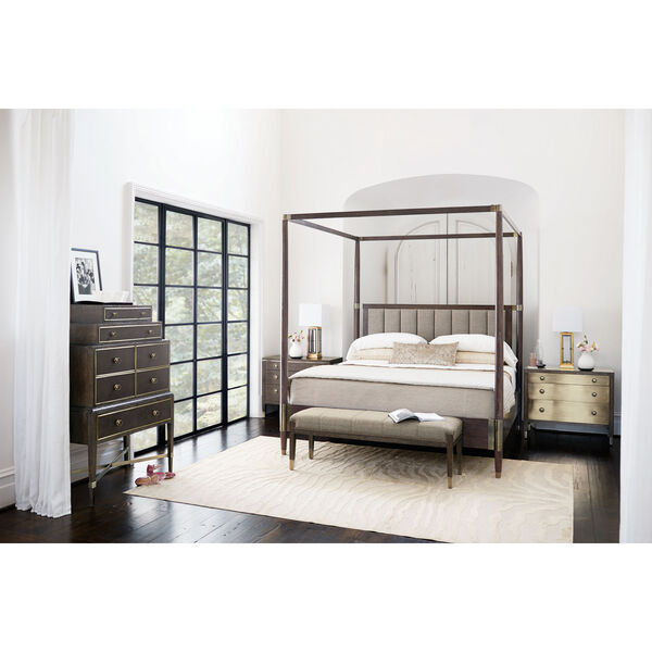 Clarendon Arabica and Burnished Brass White Oak Veneers, Fabric and Metal 66-Inch Bed, image 2