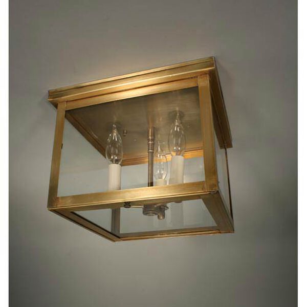 Williams Antique Brass Three-Light Outdoor Flush Mount with Clear Glass, image 1