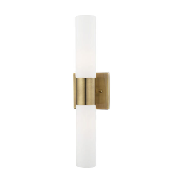 Aero Antique Brass 18-Inch Two-Light ADA Bath Vanity with Hand Blown Satin Opal White Twist Lock Glass, image 3