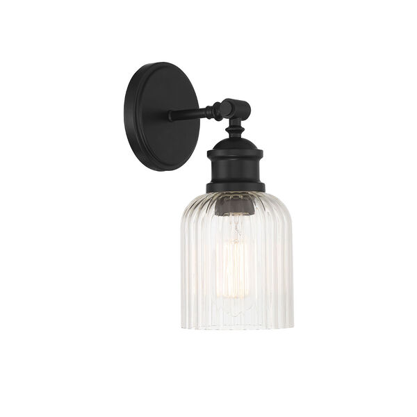 Lowry Matte Black One-Light Wall Sconce with Clear Ribbed Glass, image 1