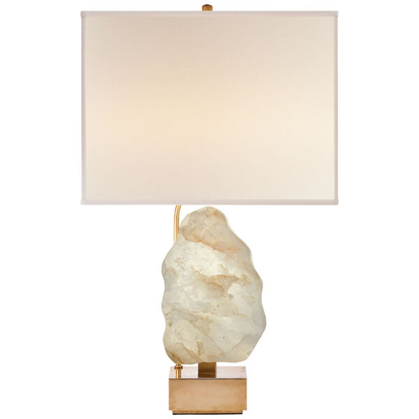 Trieste Table Lamp in Hand-Rubbed Antique Brass and Quartz with Linen Shade by AERIN, image 1