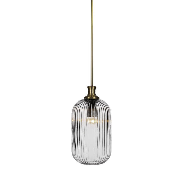 Carina New Age Brass One-Light 15-Inch Stem Hung Mini Pendant with Clear Ribbed Glass, image 1