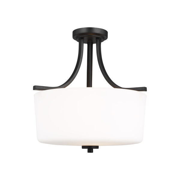 Kemal Midnight Black Three-Light Semi-Flush Mount with Etched White Inside Shade, image 1