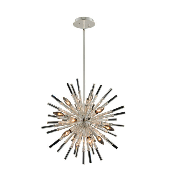 Sprazzo Polished Silver 14-Light Pendant with Firenze Crystal, image 1