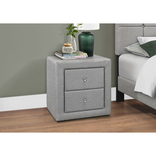 Grey Linen Two Drawer Night Stand, image 2