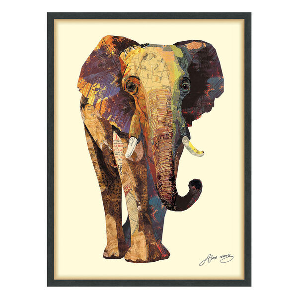 Black Framed Elephant Dimensional Collage Graphic Glass Wall Art, image 2