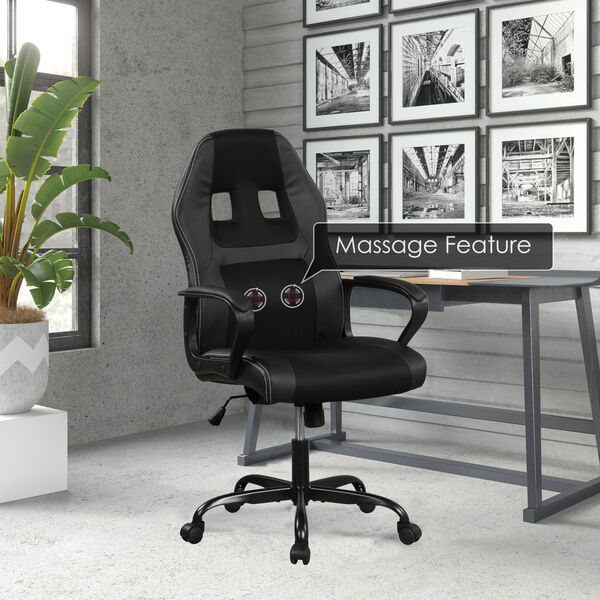 Concorde Black Massaging Gaming Office Chair with Faux Leather, image 2