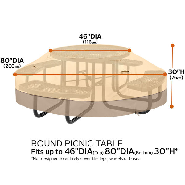 Ash Beige and Brown Round Picnic Table Cover, image 4