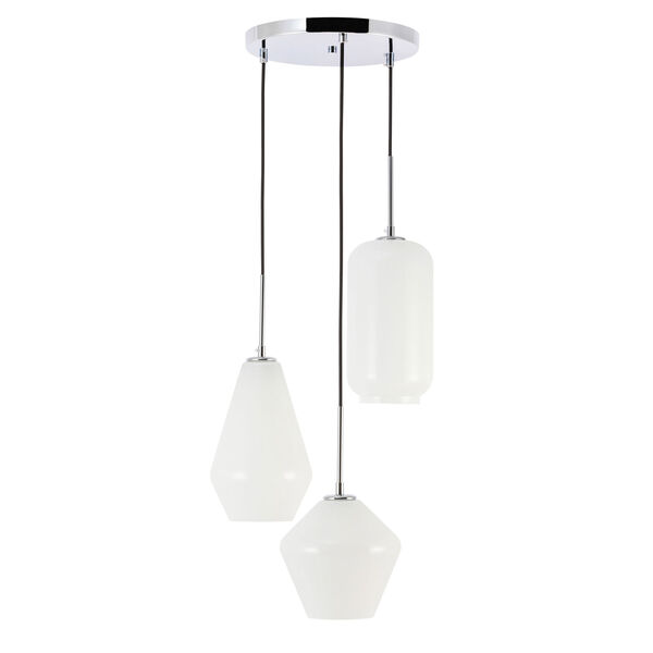 Gene Chrome 17-Inch Three-Light Pendant with Frosted White Glass, image 3