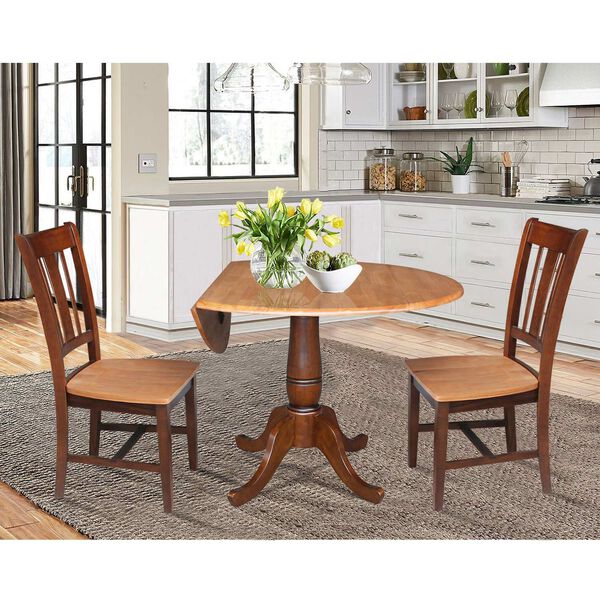 Cinnamon and Espresso 30-Inch High Round Top Pedestal Table with Chairs, 3-Piece, image 2