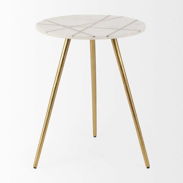 Vivienne White Marble with Antique Gold Metal Round Large Accent Table, image 2