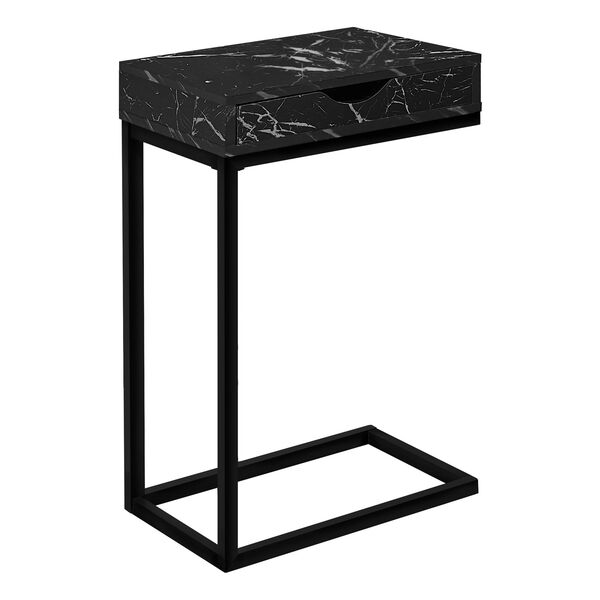 Black Marble Accent Table with Drawer, image 1