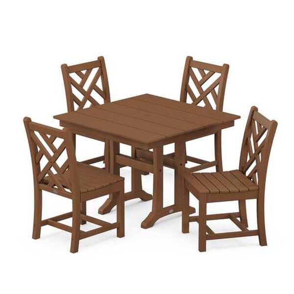 Chippendale Teak Trestle Side Chair Dining Set, 5-Piece, image 1