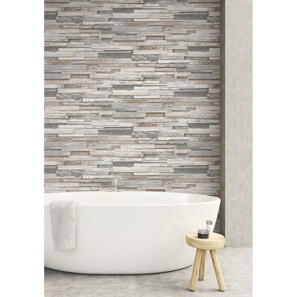 NextWall Gray Reclaimed Wood Plank Peel and Stick Wallpaper, image 1
