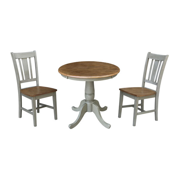San Remo Hickory and Stone 30-Inch Round Top Pedestal Table With Two Chairs, Three-Piece, image 1