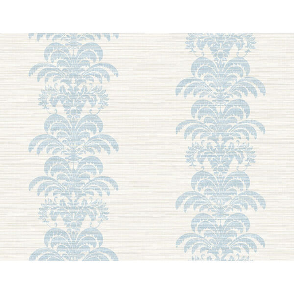 Lillian August Luxe Retreat Blue Frost and Bone White Palm Frond Stripe Stringcloth Unpasted Wallpaper, image 1