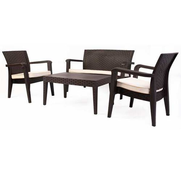 Alaska Brown Cream Four-Piece Outdoor Seating Set with Cushion, image 2