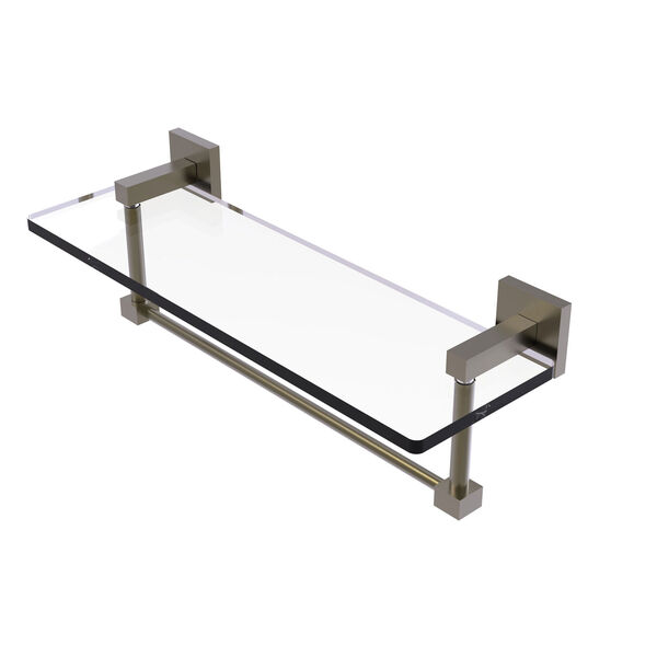 Montero Antique Brass 16-Inch Glass Vanity Shelf with Integrated Towel Bar, image 1