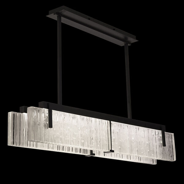 Terra Black Four-Light Linear LED Pendant with Rake Cast Glass, image 1