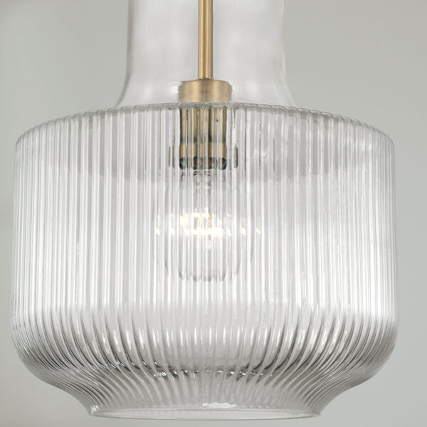 Nyla Aged Brass One-Light Pendant with Clear Fluted Glass, image 3