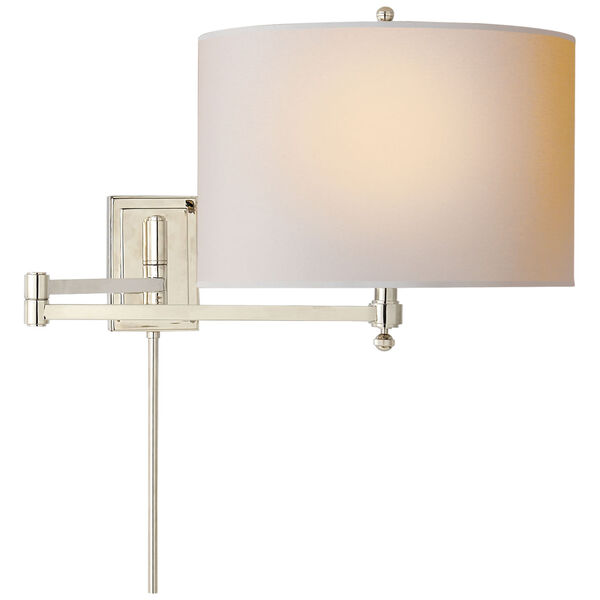 Hudson Swing Arm in Polished Nickel with Natural Paper Shade by Thomas O'Brien, image 1